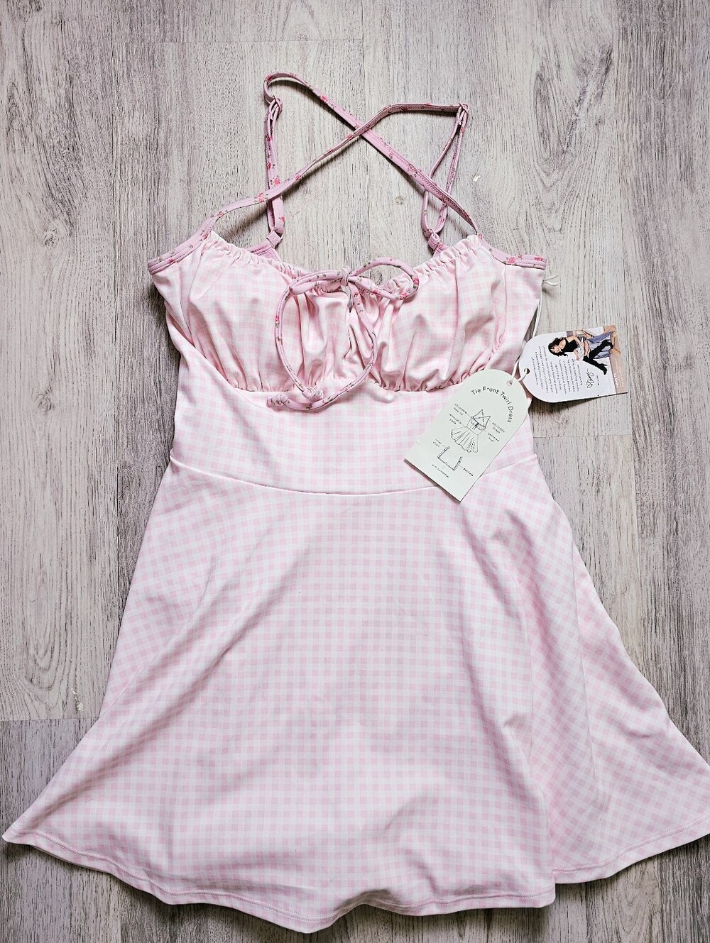 New Blogilates Gingham Tie Front Twirl Athletic Dress